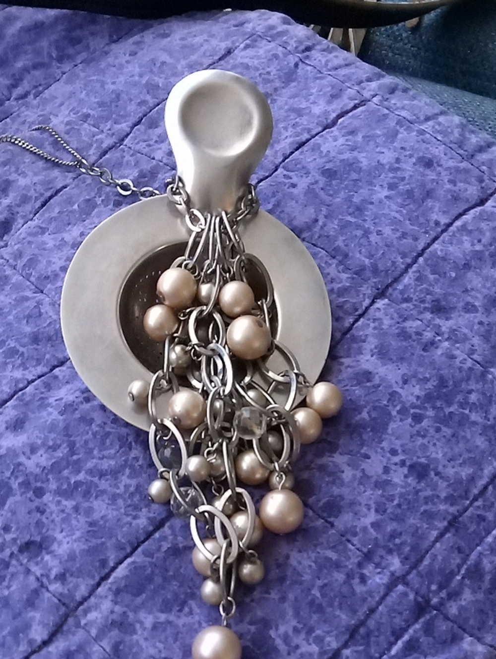 Vintage Champagne Pearl Cluster Necklace with Buckman Silver Plated Tea Stainer